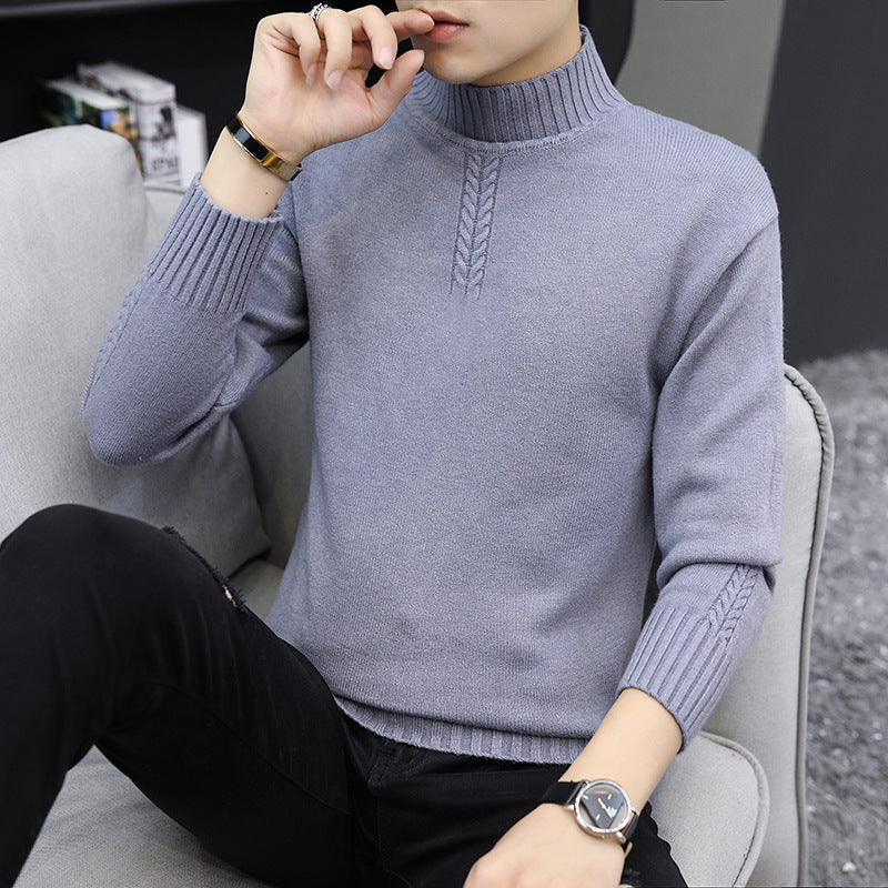 Herren Strickpullover mit hohem Kragen und Rippstrickdetails
