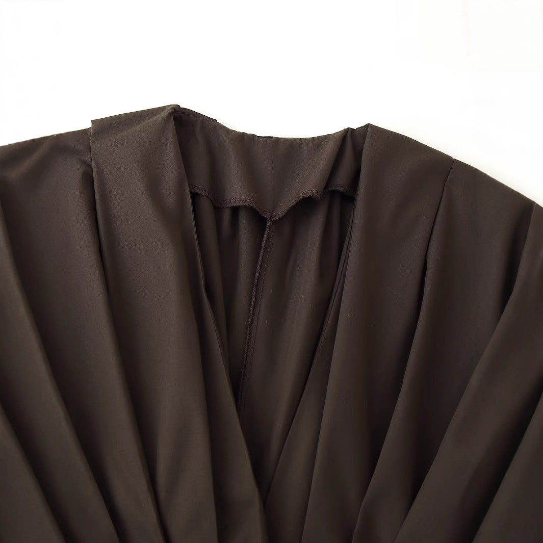 Damen Midikleid mit taillierbarem Bindegürtel und elegantem V-Ausschnitt R&B