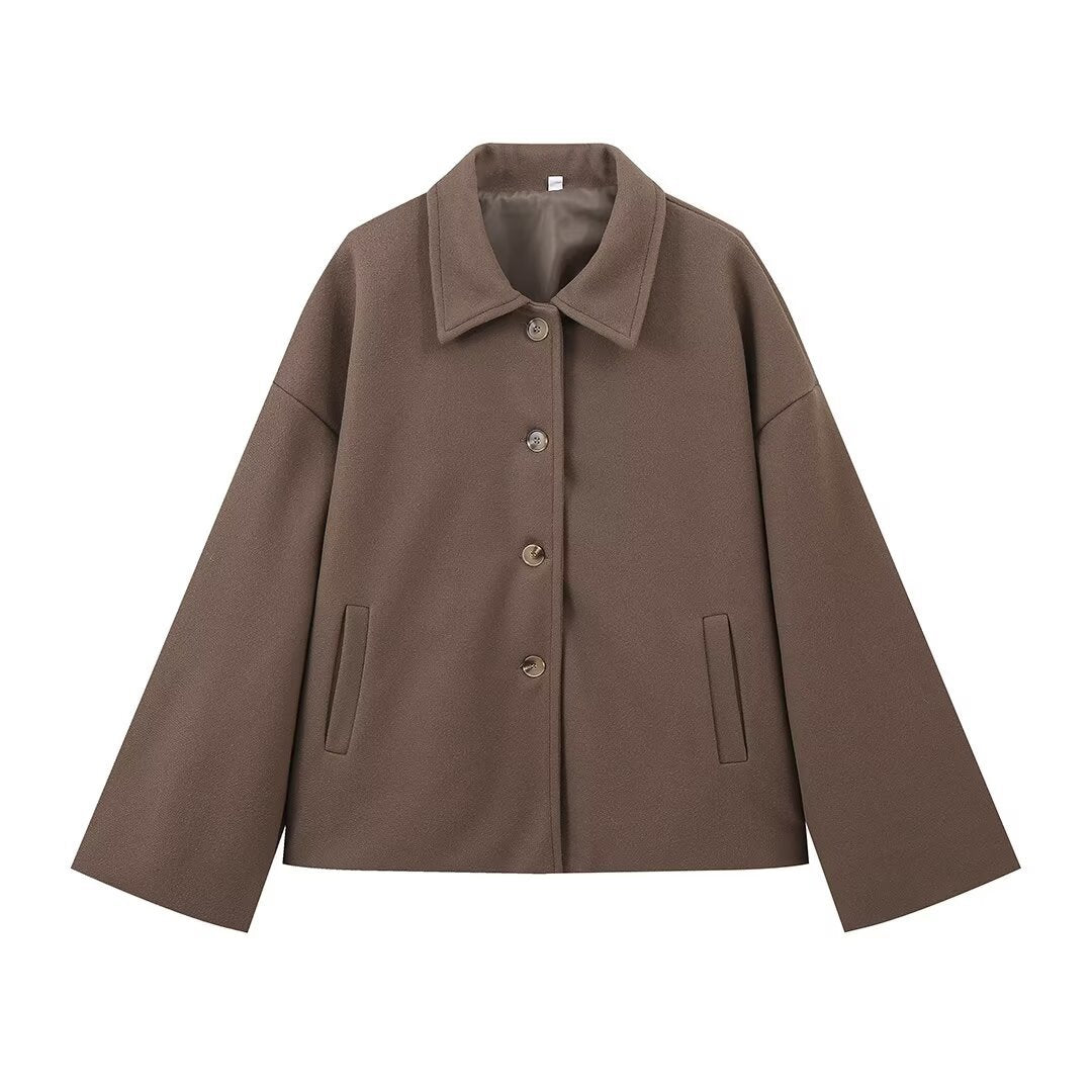 Damen modische Oversized-Winterjacke mit Knopfleiste und praktischen Taschen R&B