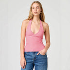 Damen Halter-Top mit Punktmuster und V-Ausschnitt R&B
