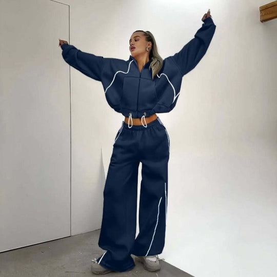 Damen oversized Freizeitjacke und weite Hose Set R&B