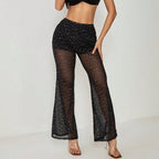 Damen Elegante transparente Palazzo-Hose mit funkelnden Akzenten R&B