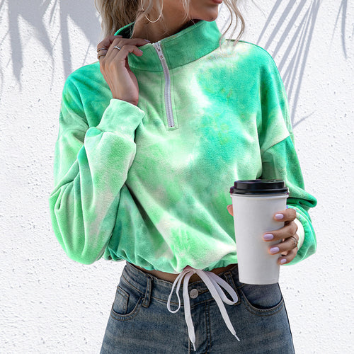 Damen modischer Fleece-Pullover mit Stehkragen und Kordelzug R&B