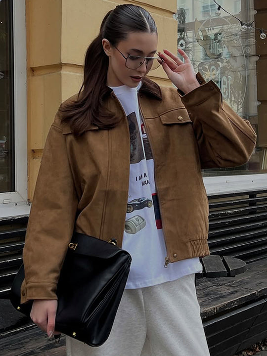 Damen Trendige Wildlederjacke mit fransigen Details R&B