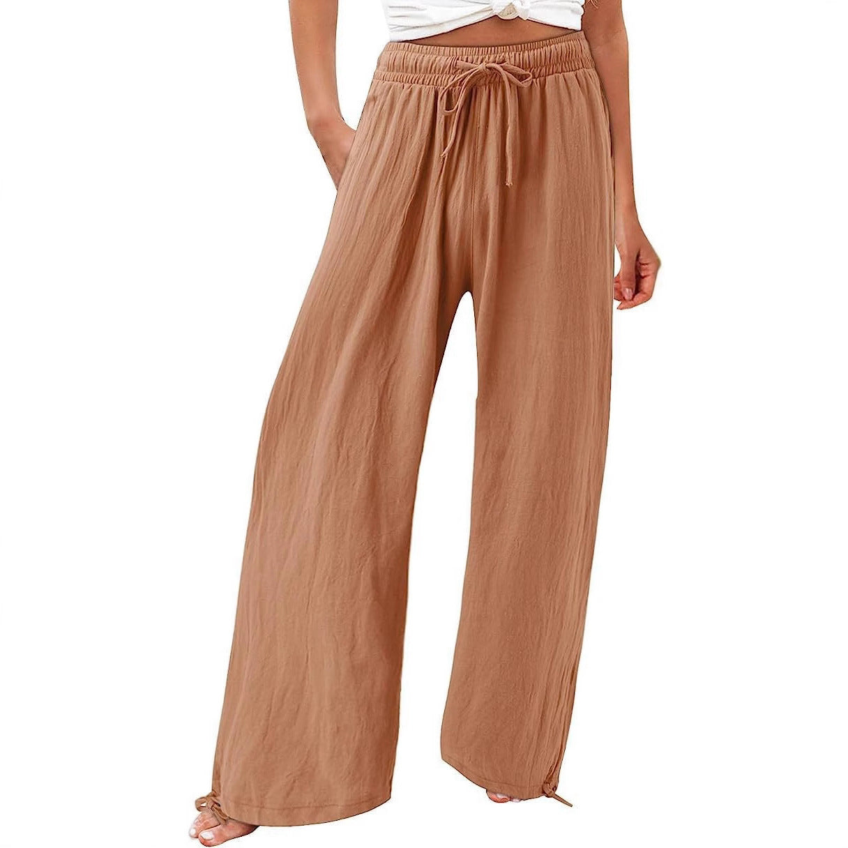 Damen weite Sommerhose mit elastischem Bund und Bindegürtel R&B
