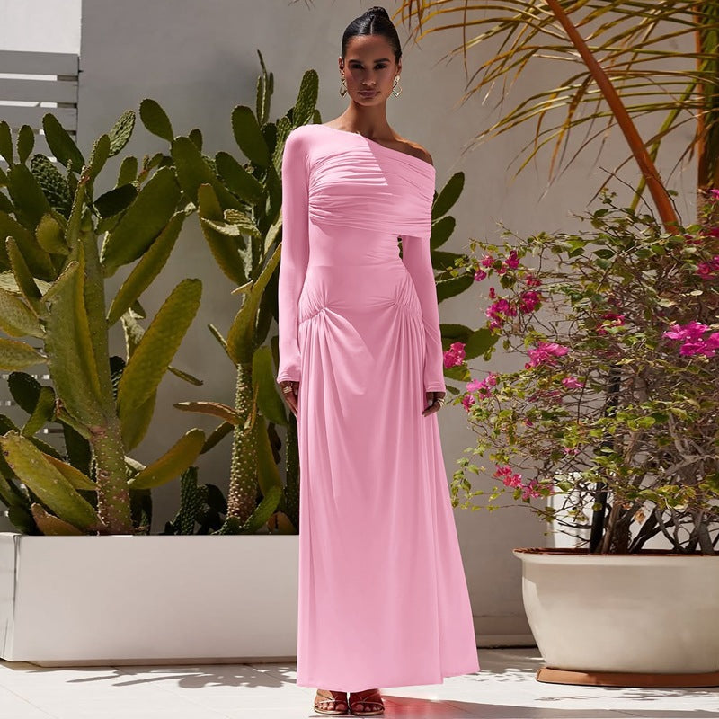 Damen Elegantes Maxikleid mit asymmetrischem Design und Raffungen R&B