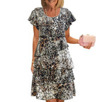 Damen Fließendes Maxikleid mit Rüschen und detailgetreuer Mustergestaltung R&B