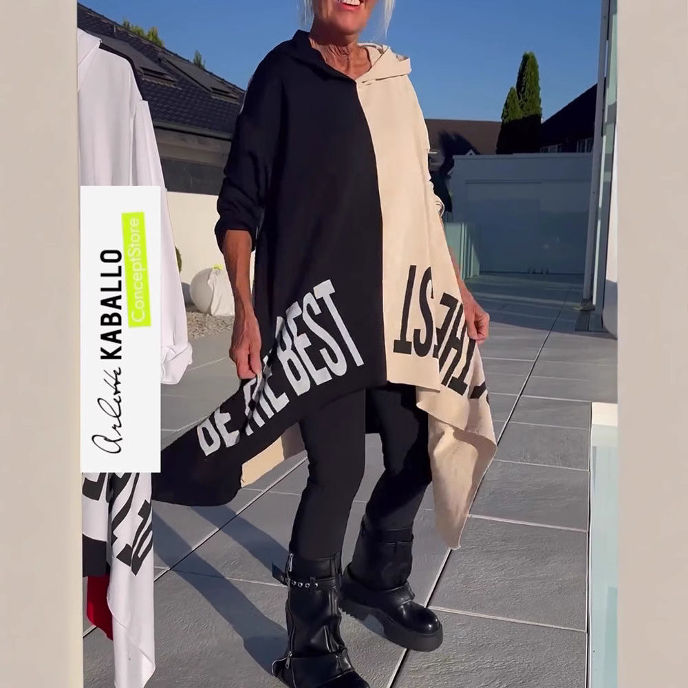 Damen Oversized Pullover mit kontrastierenden Mustern und lässiger Kapuze Heidi-Mode