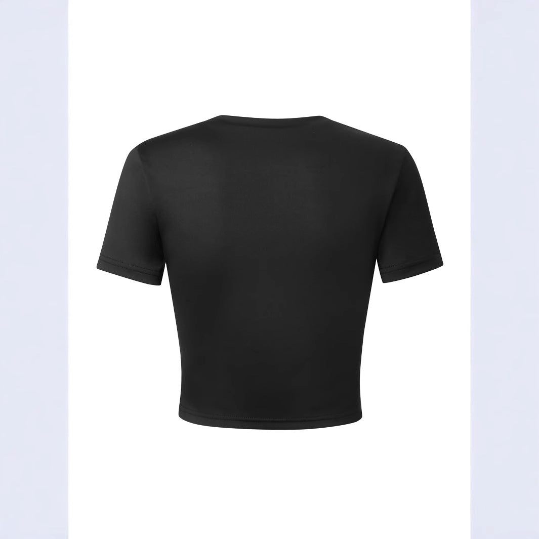 Damen Figurbetontes Crop-T-Shirt mit statement Schriftzug R&B