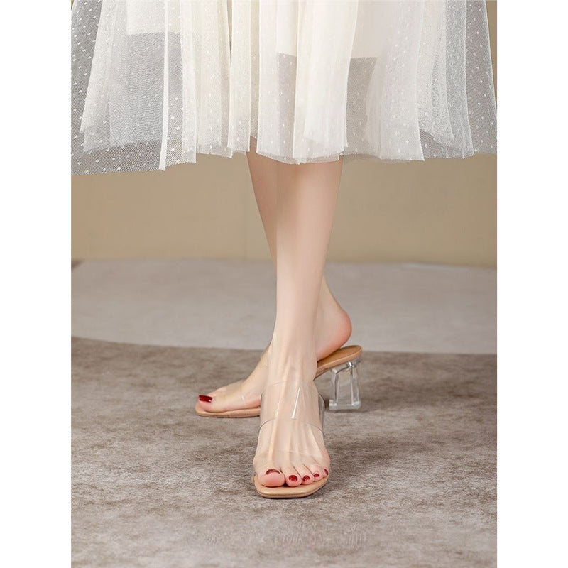 Damen transparente Mules mit elegantem Blockabsatz R&B