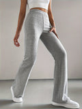 Damen Hochtaillierte Flared-Hose mit Rippstruktur
