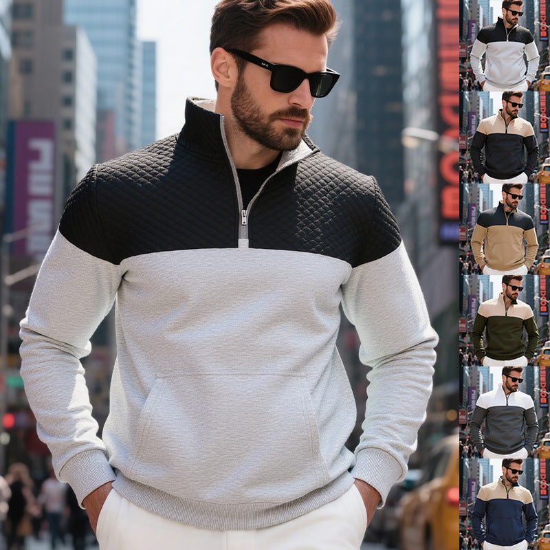 Herren lässiger Sweatpullover mit halbem Reißverschluss und gepolstertem Oberteil R&B