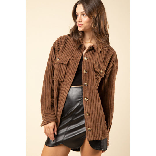 Damen lässige Cordjacke mit praktischen Taschen R&B