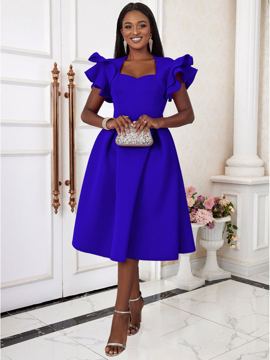 Damen elegantes Kleid mit voluminösen Rüschensäumen R&B