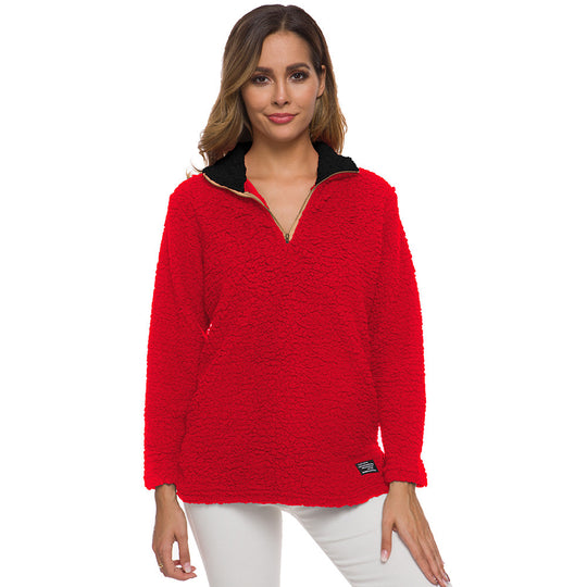 Damen kuscheliger Fleece-Pullover mit hohem Kragen und Reißverschluss R&B