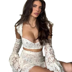 Damen Lace Crop Top und Rock Set mit transparenten Details EB