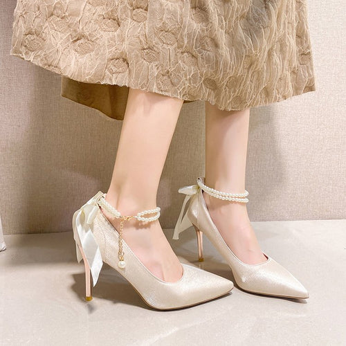Damen Spitzenhigh Heels mit Perlenakzenten und elegantem Schleifenverschluss R&B