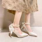 Damen Spitzenhigh Heels mit Perlenakzenten und elegantem Schleifenverschluss R&B