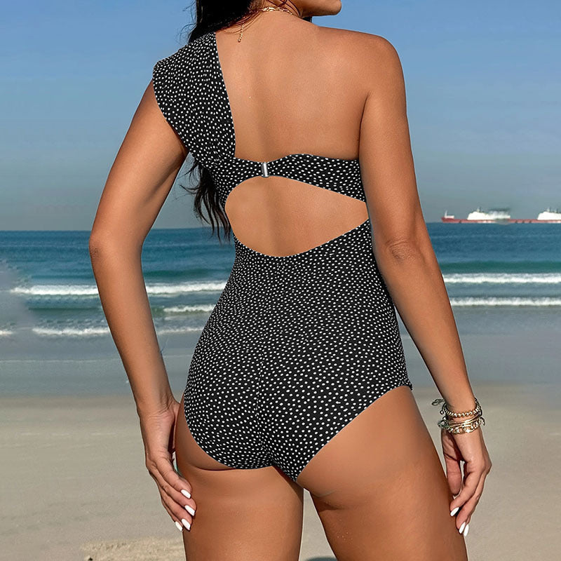 Damen Einteiler Badeanzug mit asymmetrischem Design und modischer Raffung R&B