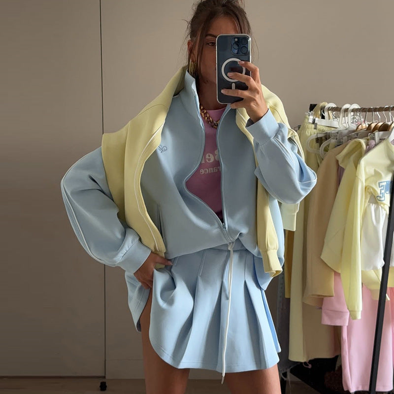 Damen trendige Sport-Loungewear mit komfortablem Oversize-Jacke und Mini-Skirt R&B