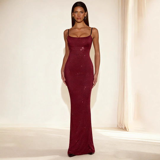 Damen Glamouröses Paillettenkleid mit Spaghettiträgern und figurbetontem Schnitt R&B