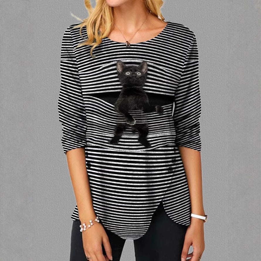 Damen lässige T-Shirt mit Katzenmotiv R&B