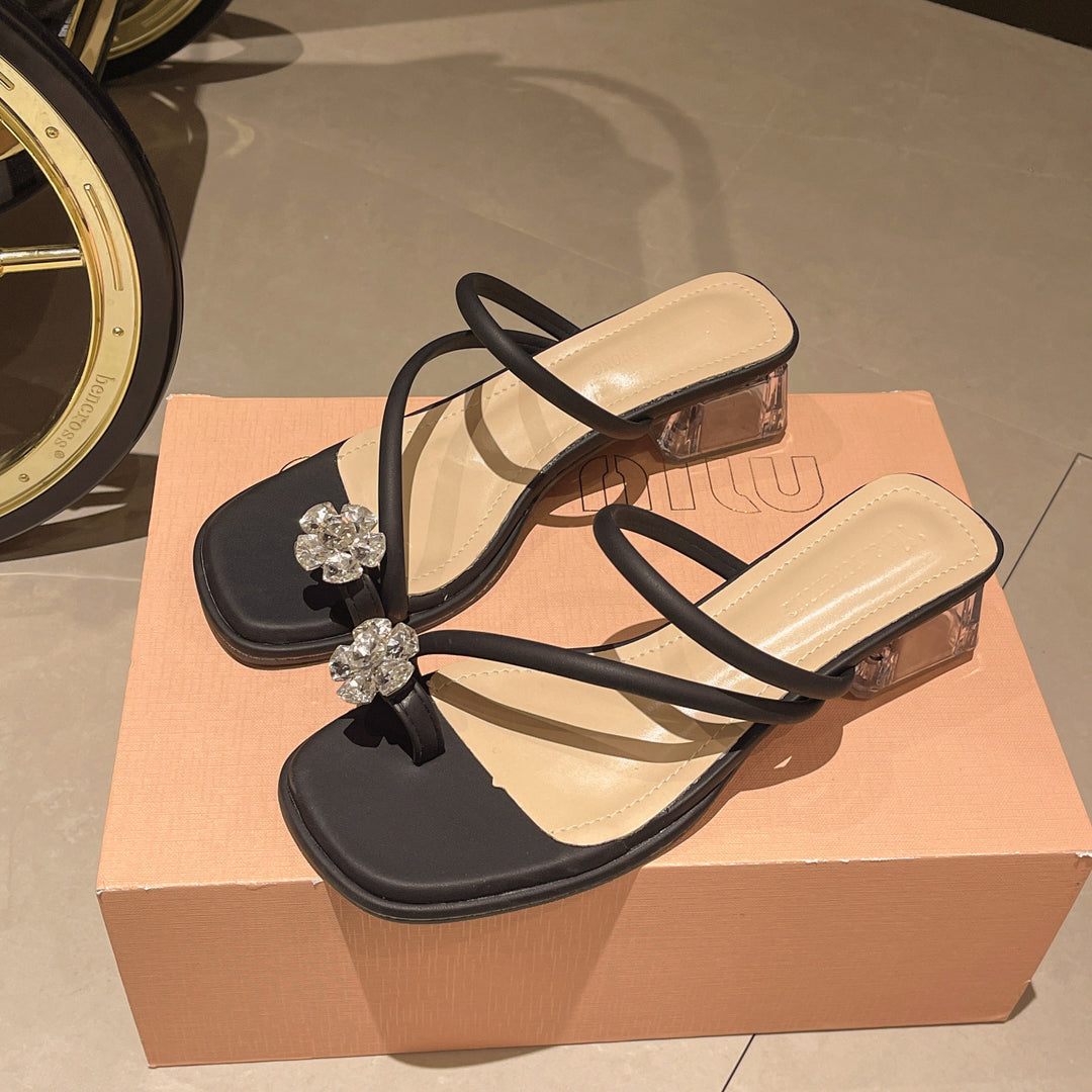 Damen modische Plateau-Sandalen mit funkelndem Schmuckdetail und transparentem Absatz R&B