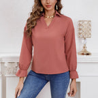 Damen Bluse mit V-Ausschnitt und Rüschendetails R&B