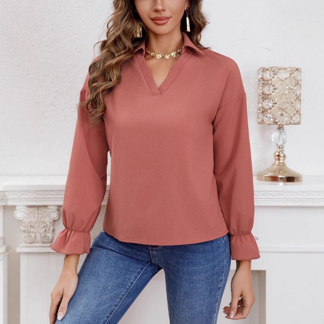 Damen Bluse mit V-Ausschnitt und Rüschendetails R&B