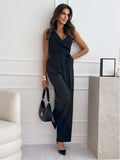 R&B | Ärmelloses Damen Jumpsuit mit V-Ausschnitt und Taillenverzierung