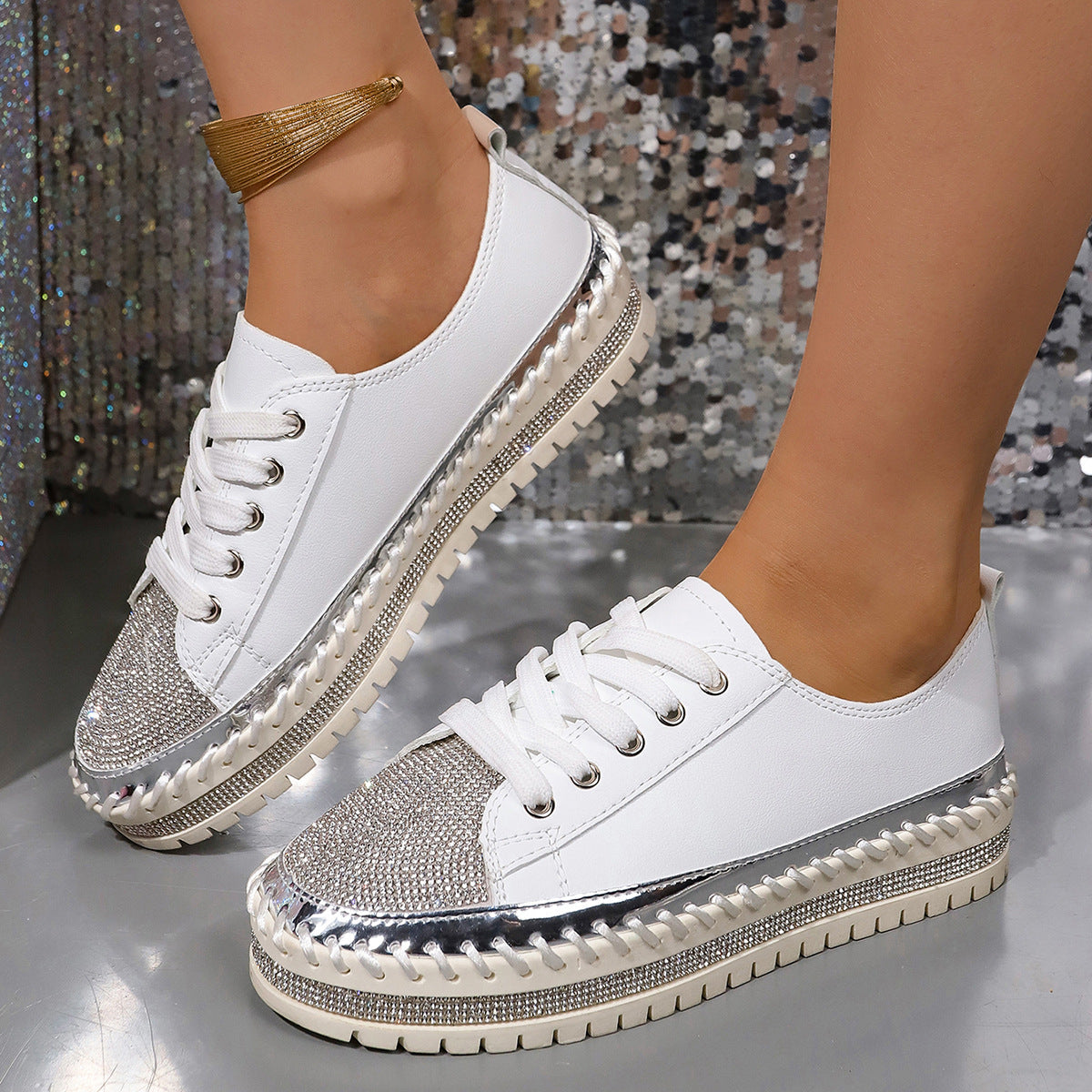 Damen modische Sneakers mit Glitzer-Applikation und elastischer Sohle R&B