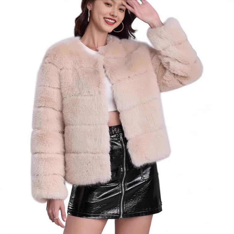 Damen trendige Kunstpelzjacke R&B