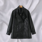 Damen Kunstlederjacke mit breitem Revers und praktischen Taschen R&B