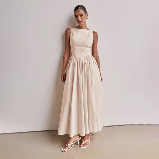 Damen Elegantes Maxi-Kleid mit breitem Rockansatz und taillierter Passform R&B