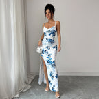 Damen Maxi-Kleid mit seitlichem Schlitz und blumigem Design R&B