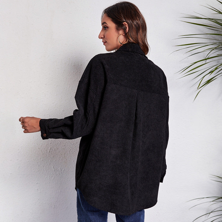 Damen Oversized Cordjacke mit bunten Taschen R&B