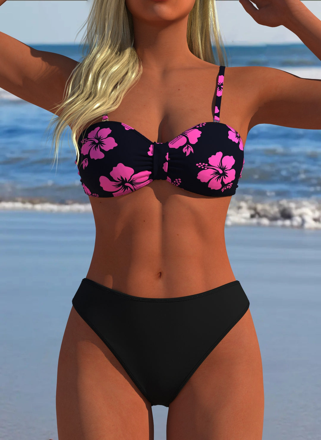 Damen Bikini-Set mit floralem Balconette-Oberteil und hoch geschnittenem Höschen R&B