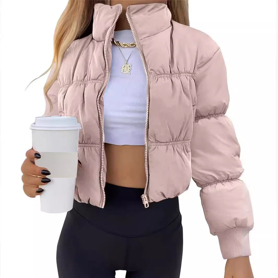 Damen gesteppte Kurzjacke mit hohem Kragen und voluminösem Schnitt R&B