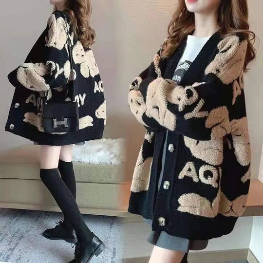 Damen Grobstrickjacke mit verspieltem Motiv und komfortablem Schnitt R&B