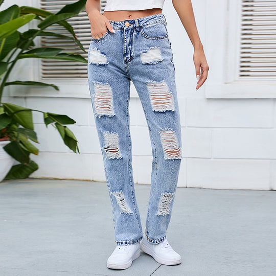 Damen destroyed Mom-Jeans mit lässigem Schnitt und hohem Bund R&B