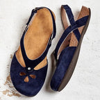 Damen nan geschlossene Slingback-Sandale aus Veloursleder mit ergonomischem Kork-Fußbett und dekorativen Loch-Aussparungen R&B