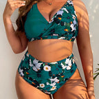 Damen Hochgeschnittener Bikini mit Wickeldesign und floralem Muster R&B