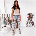 Damen Ripped Mom-Jeans mit hohem Bund und lässigem Schnitt R&B