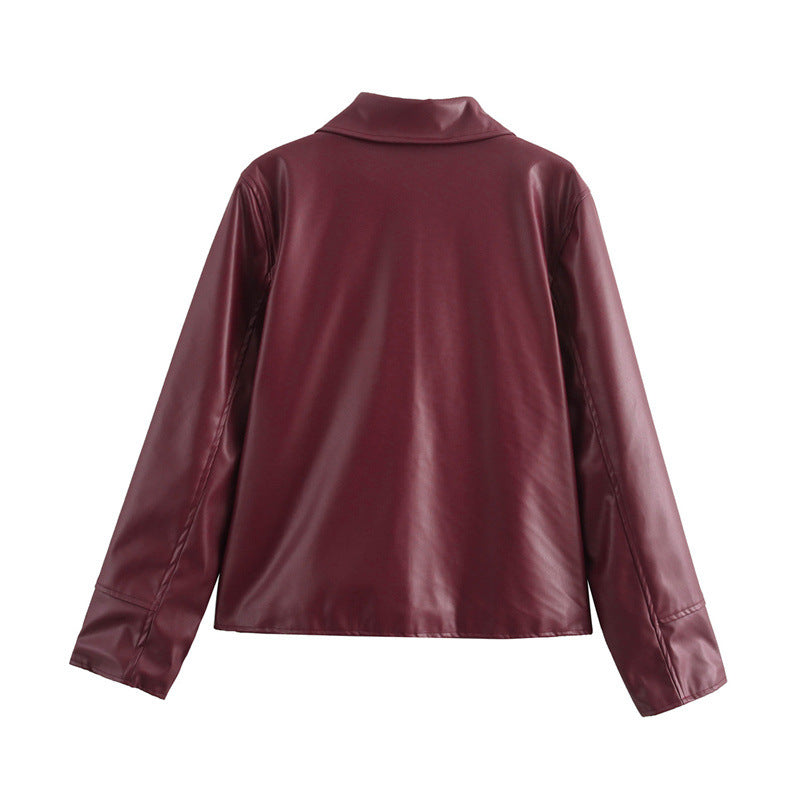 Damen Kunstlederjacke mit modernem Stehkragen und praktischen Reißverschlusstaschen R&B
