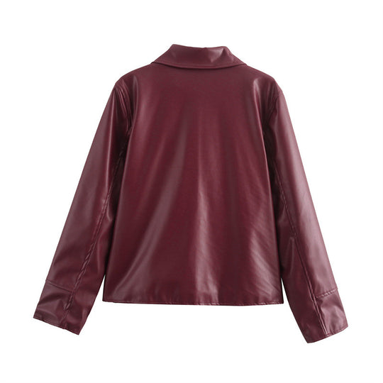 Damen Kunstlederjacke mit modernem Stehkragen und praktischen Reißverschlusstaschen R&B