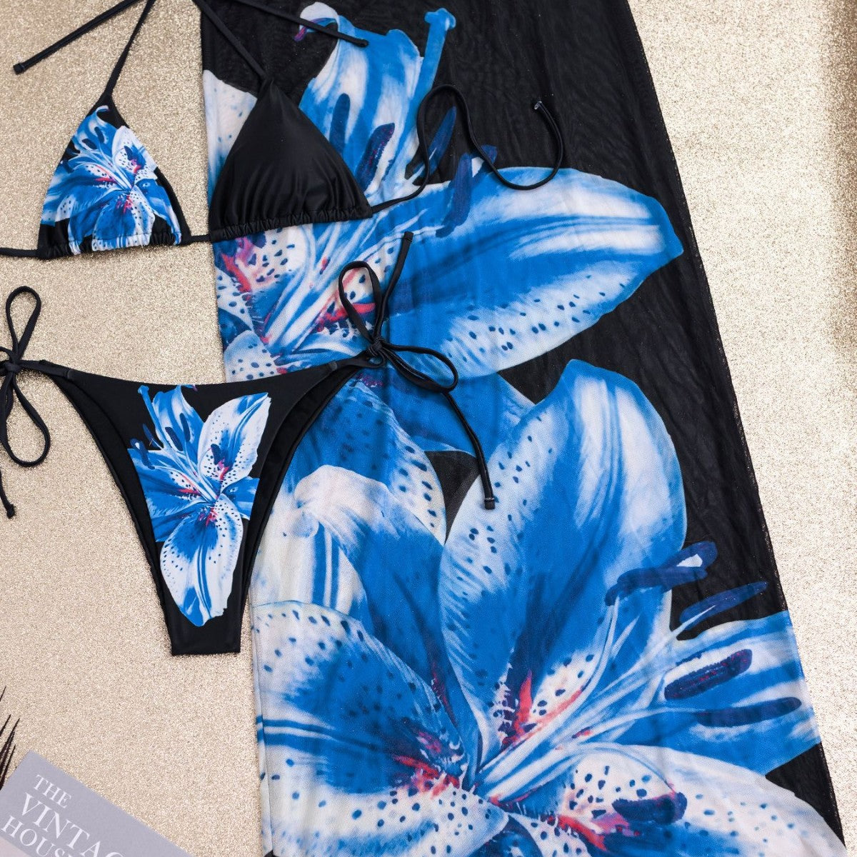 Damen eleganter Bikinis mit floralem Überwurf