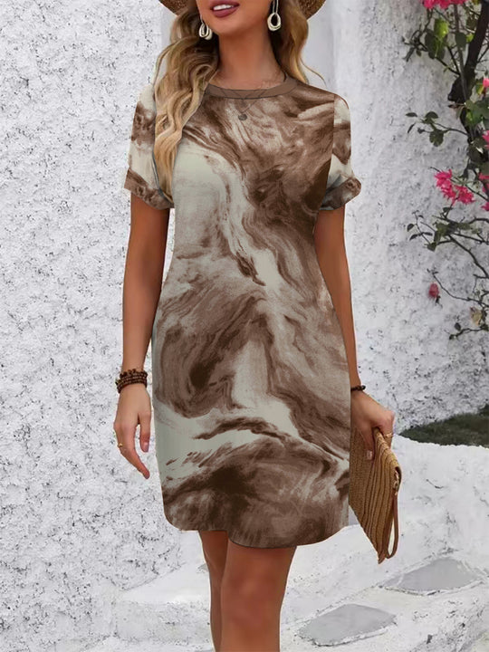 Damen lässiges Kurzarmkleid mit kreativem geometrischen Muster R&B