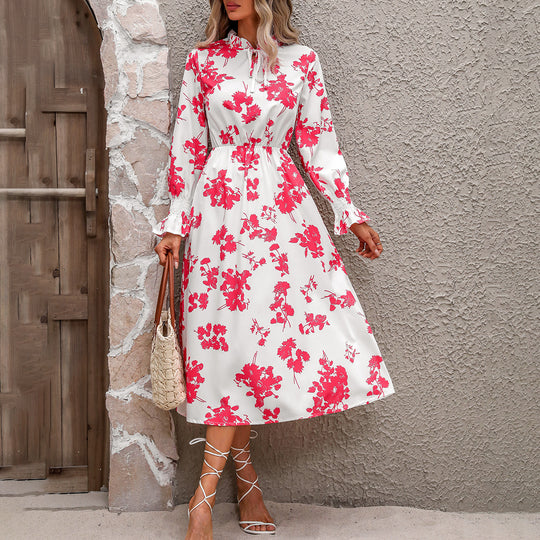 Damen Maxikleid mit floralem Print und angenähtem Bindeband R&B