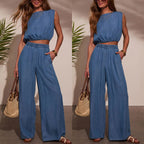 Damen Crop-Top und weite Hose Set R&B