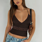Damen Neckholder-Bustier-Oberteil mit Spitze und figurbetontem Schnitt R&B